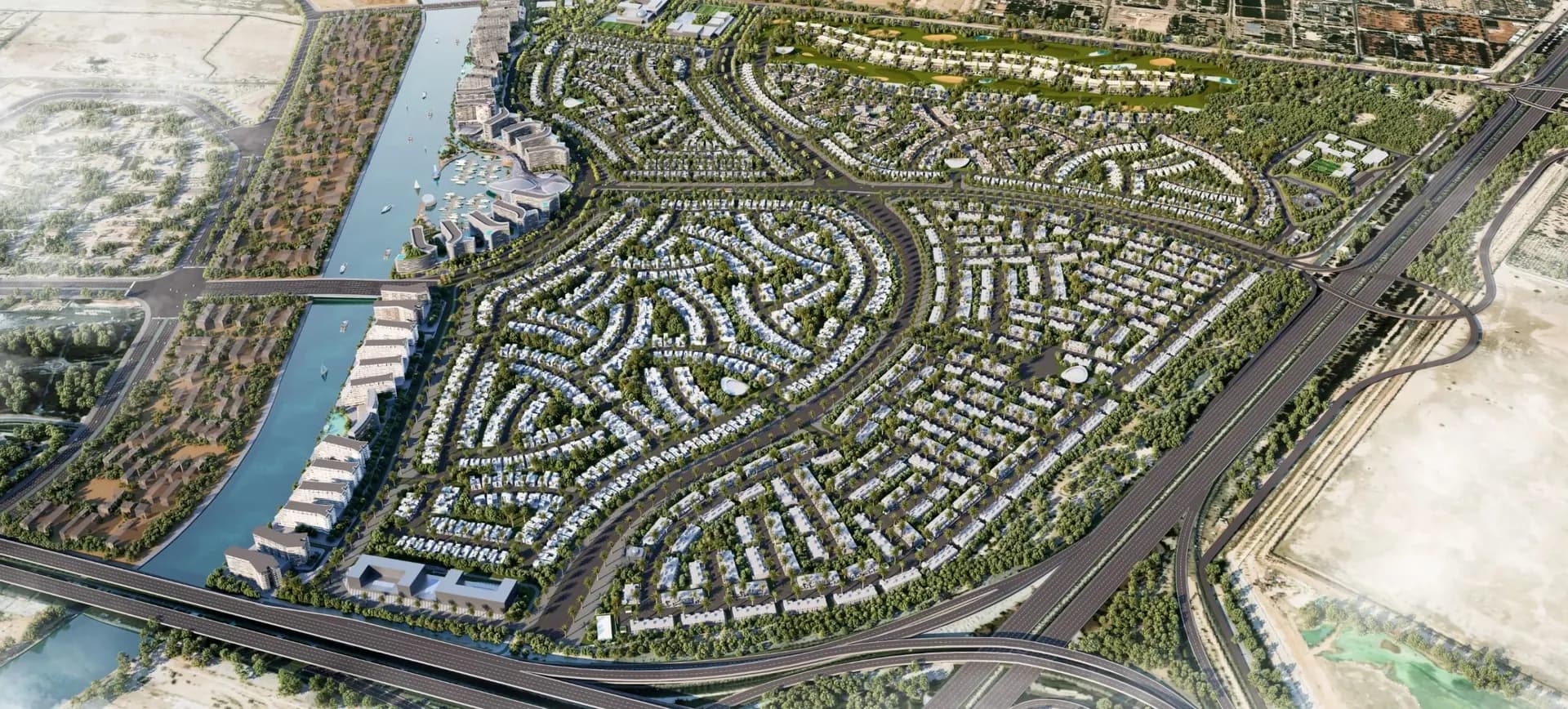 Official Sobha Realty marketing image of Sobha City Abu Dhabi, shown as an aerial masterplan render of the community.